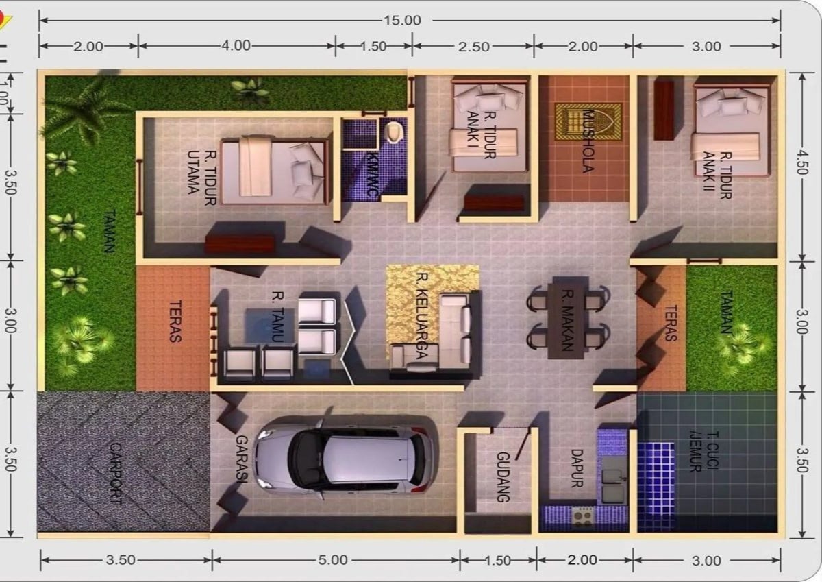Denah Rumah Minimalis Ukuran 6x7 Modern