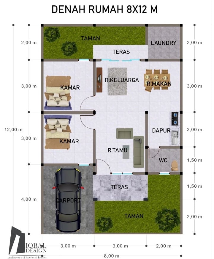 Sketsa Rumah Sederhana dengan Area Laundry