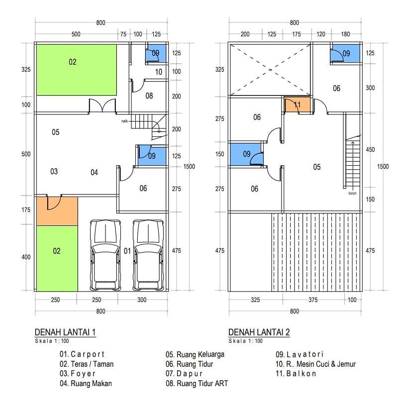Denah Rumah 4 Kamar dengan Carport Muat 2 Mobil