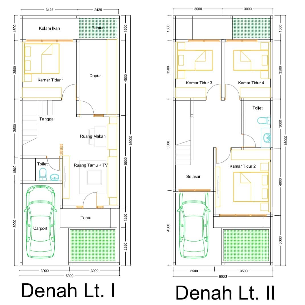 Denah Rumah 4 Kamar dengan Kolam Ikan dan Taman Belakang