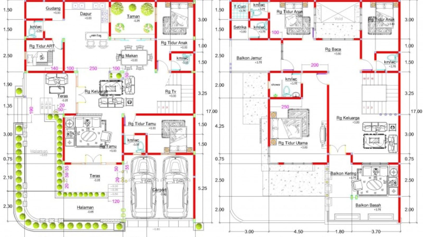 Denah Rumah Hook 2 Lantai dengan Halaman Luas