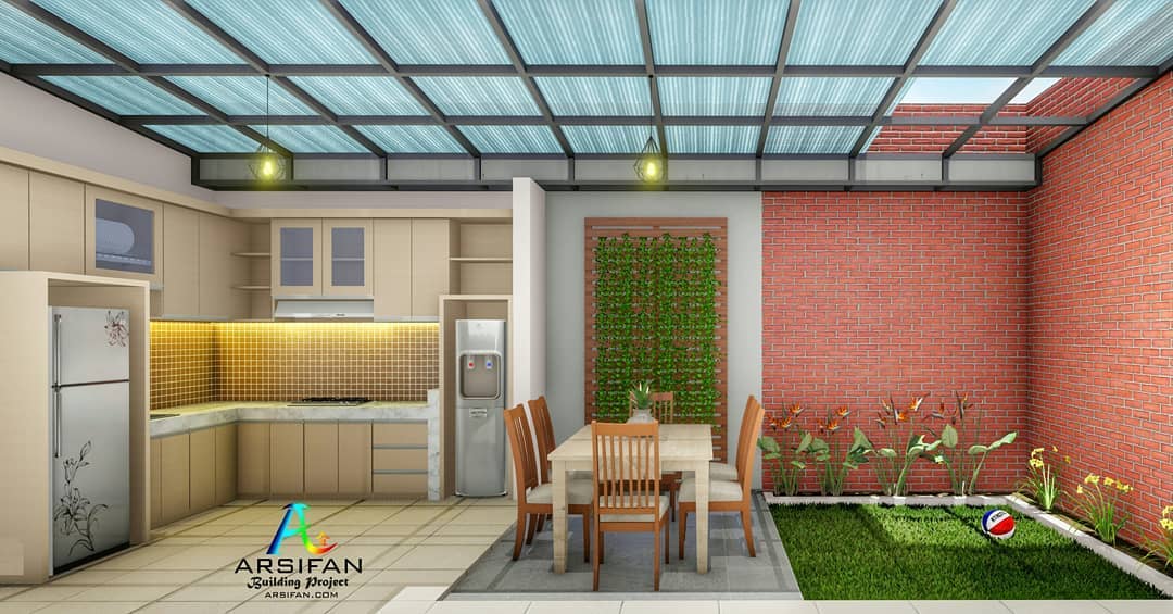 Desain Dapur Terbuka Semi Outdoor dengan Area Makan