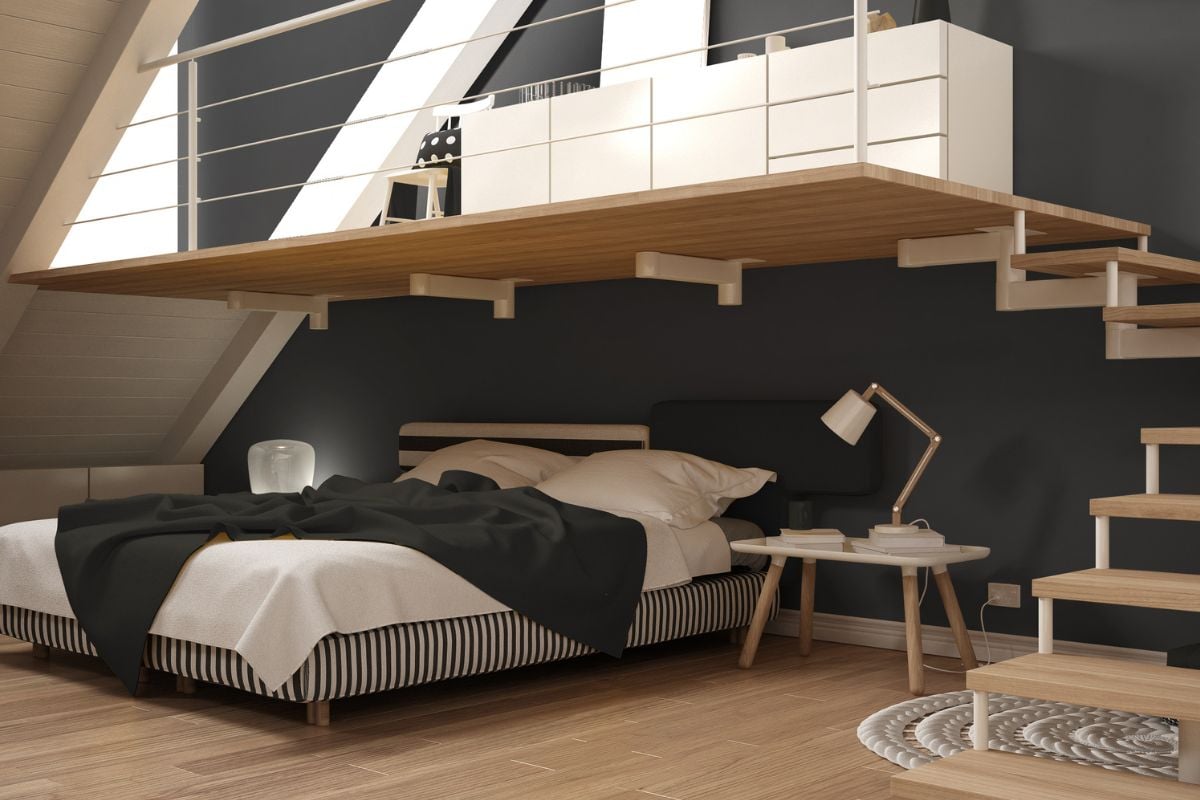 Desain Kamar Tidur Minimalis dengan Mezzanine