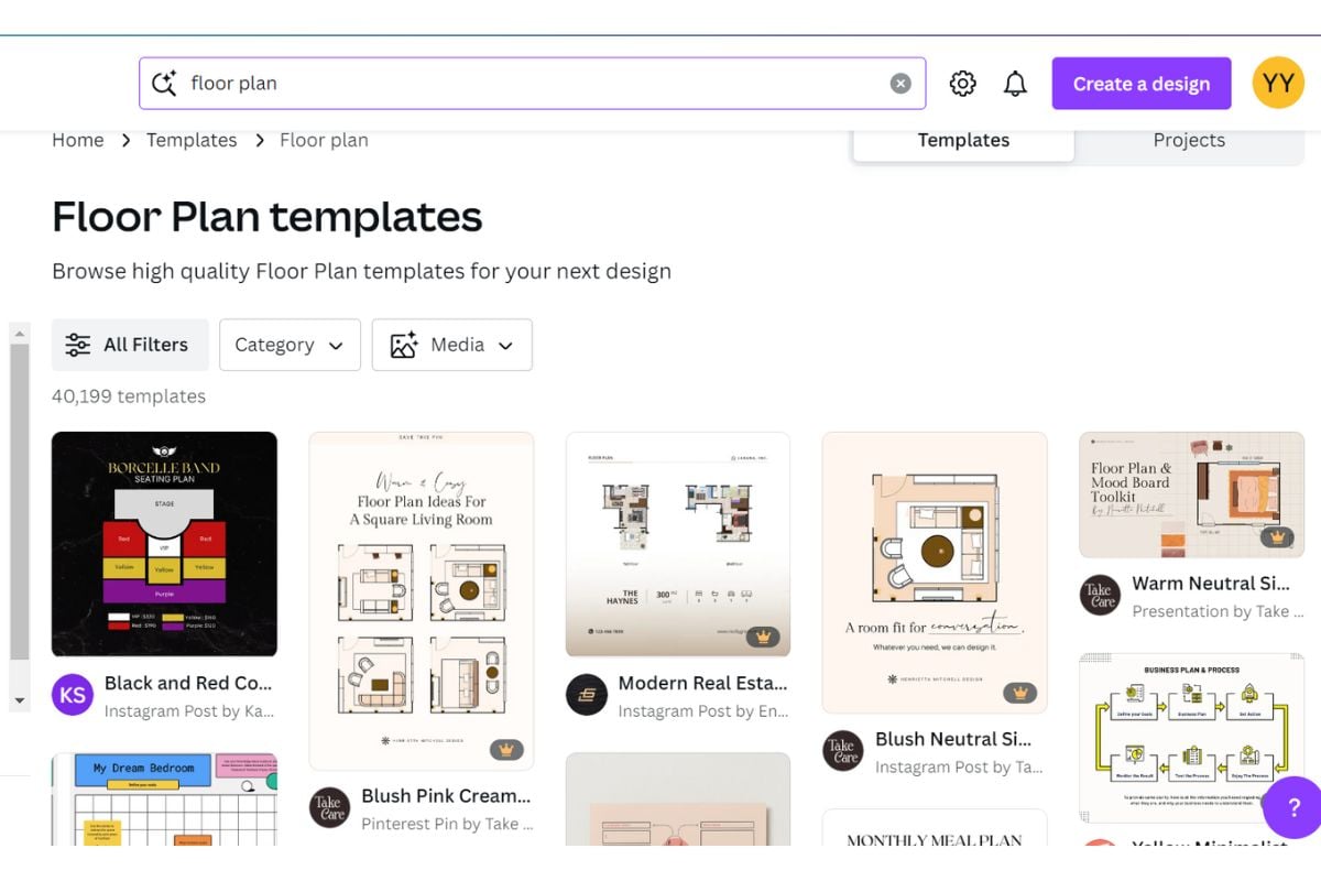 Tangkapan layar template denah rumah di Canva