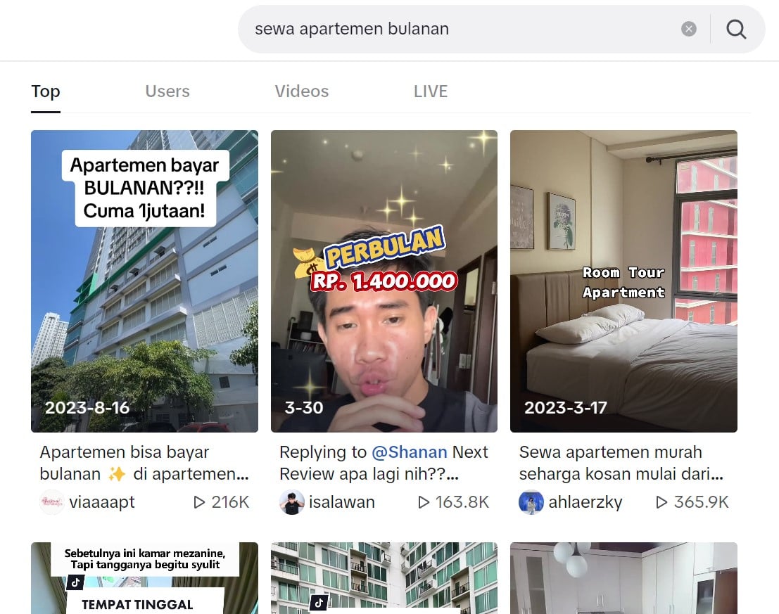 Sewa apartemen bulanan melalui media sosial
