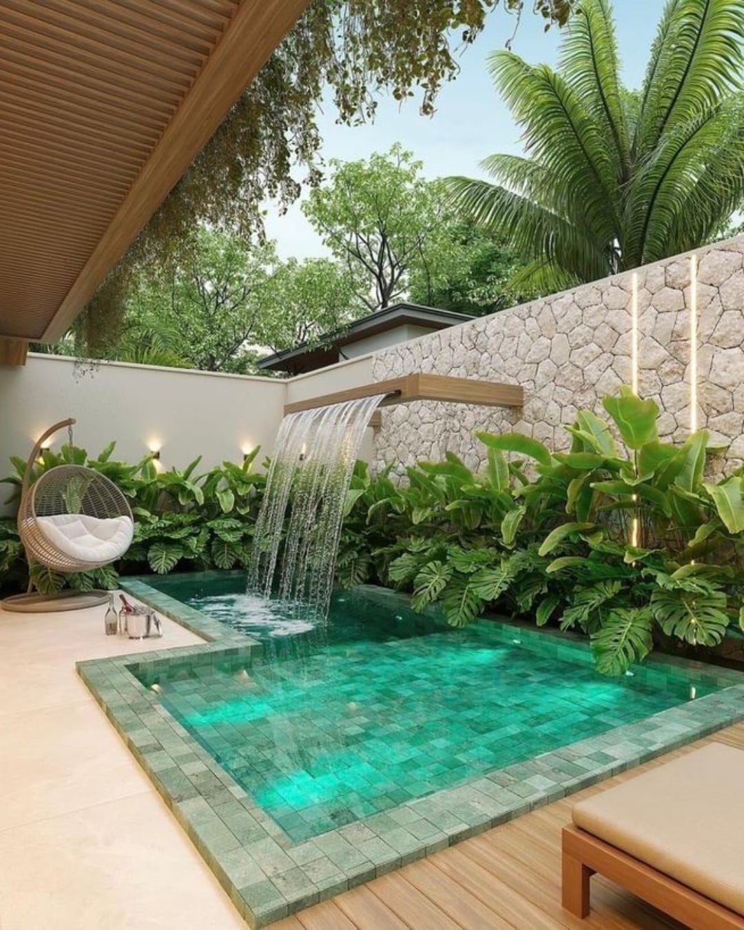Desain Kolam Renang Anak dengan Waterfall