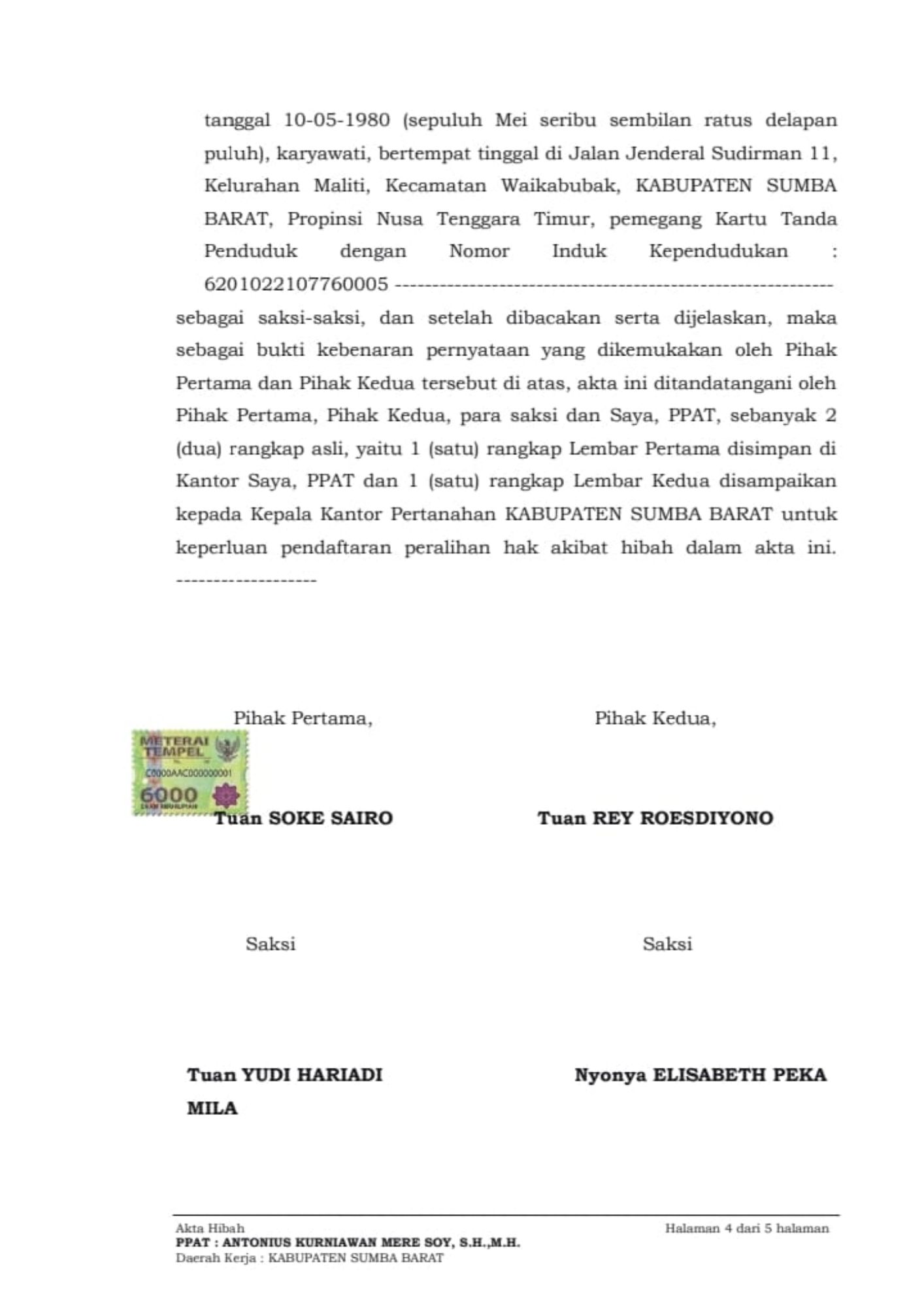 contoh akta hibah ppat