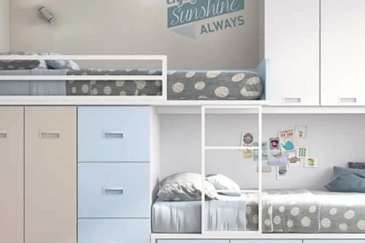 desain kamar tidur tingkat menyatu dengan lemari