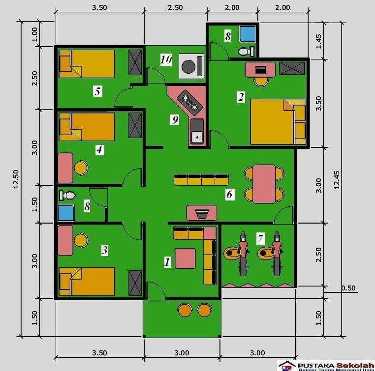 denah rumah 4 kamar 1 mushola