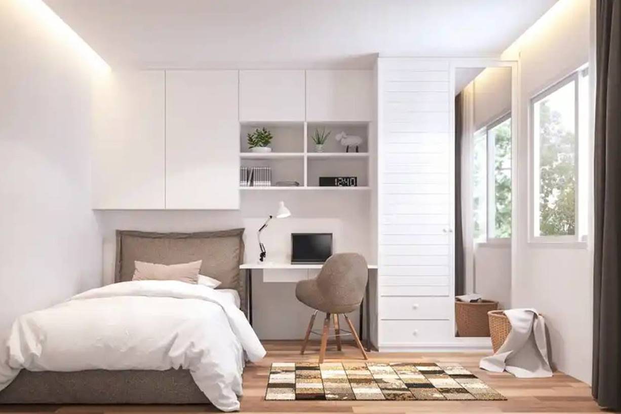 perabot kost yang ditata dengan desain interior