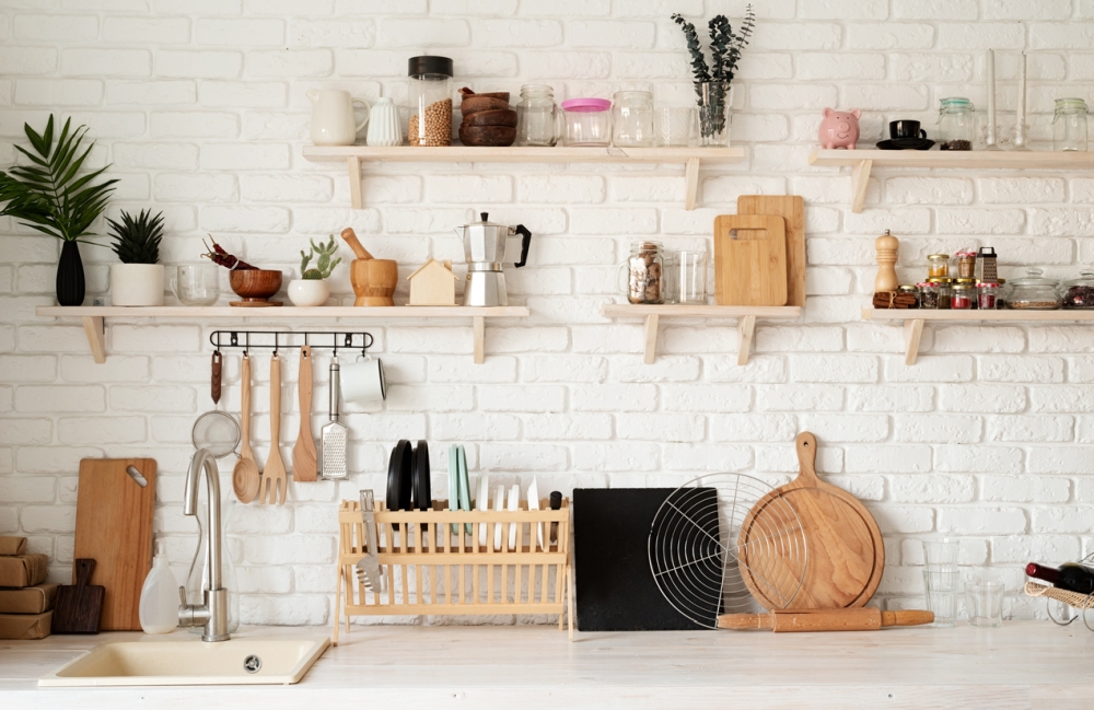Wallpaper untuk Dapur Sempit Motif Batu Bata