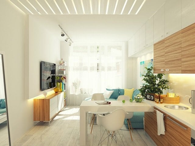 Desain Ruang Keluarga dan Dapur Tanpa Sekat Gaya Japandi