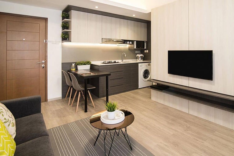 Desain Ruang Keluarga dan Dapur Tanpa Sekat Gaya Modern