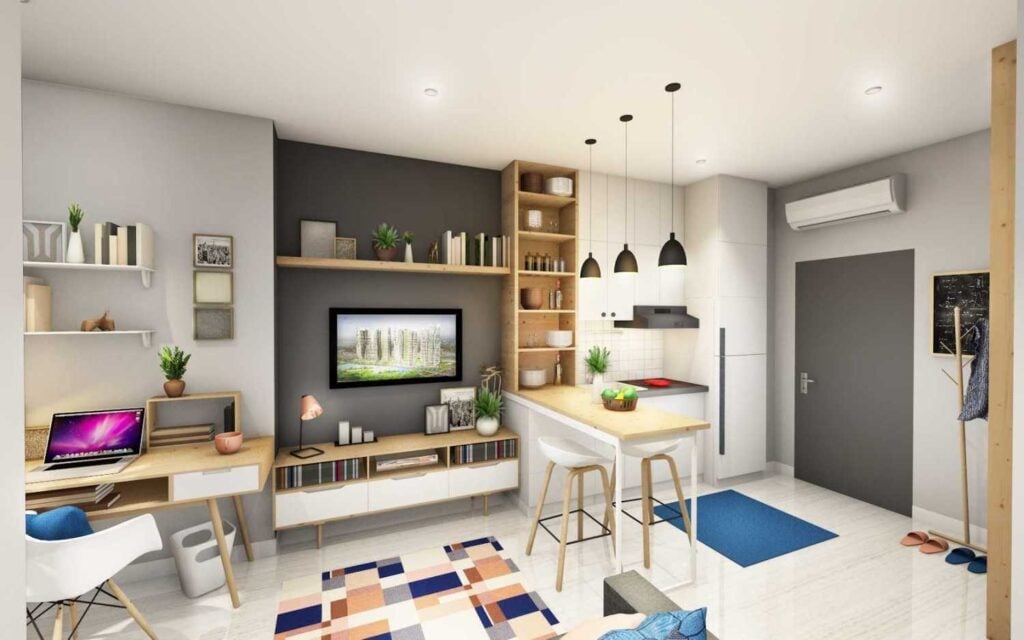 Desain Ruang Keluarga, Area Kerja, dan Dapur Tanpa Sekat