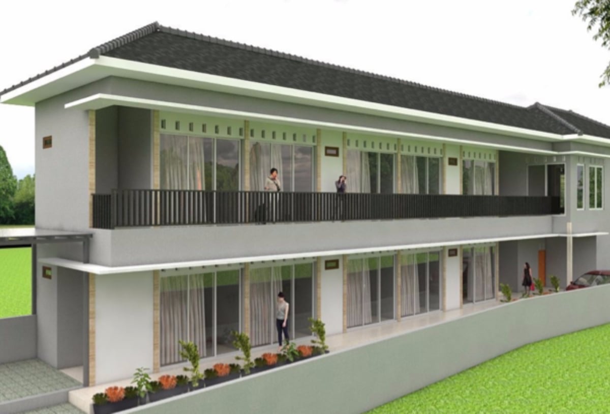 desain rumah kost 2 laintai lahan sempit memanjang