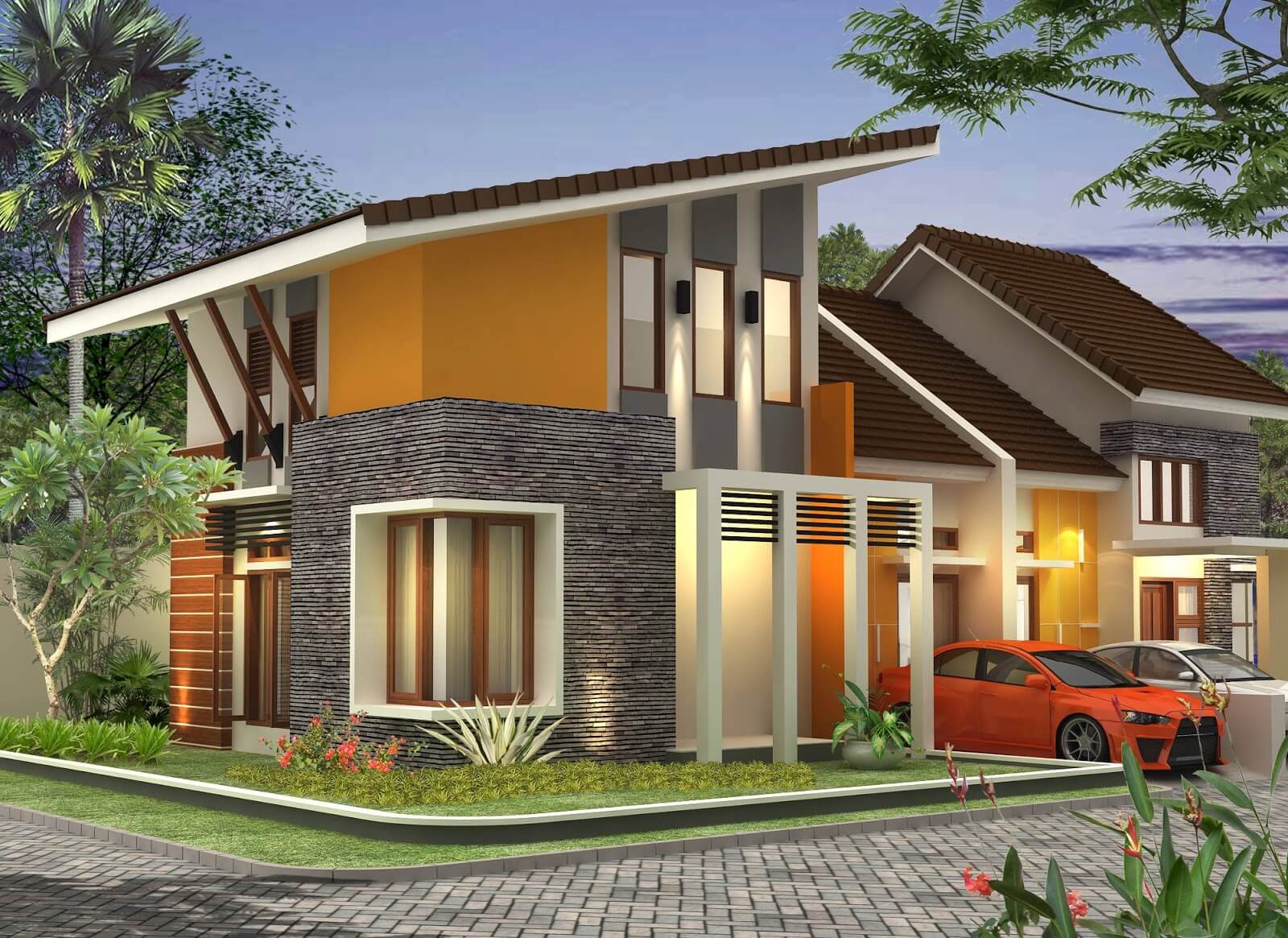 Desain Rumah Minimalis 2 Lantai 6x12 dengan Taman