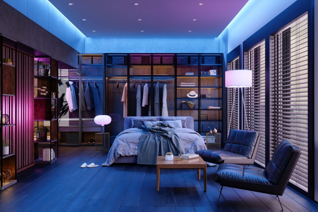 Kamar Tidur Modern dengan LED Strip Biru