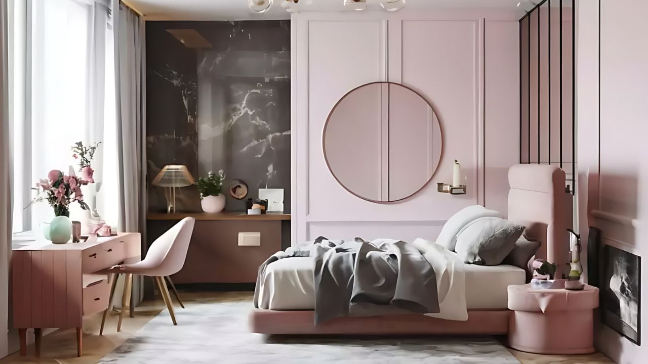 Warna Cat untuk Kamar Tidur Kombinasi Pink dan Abu-abu