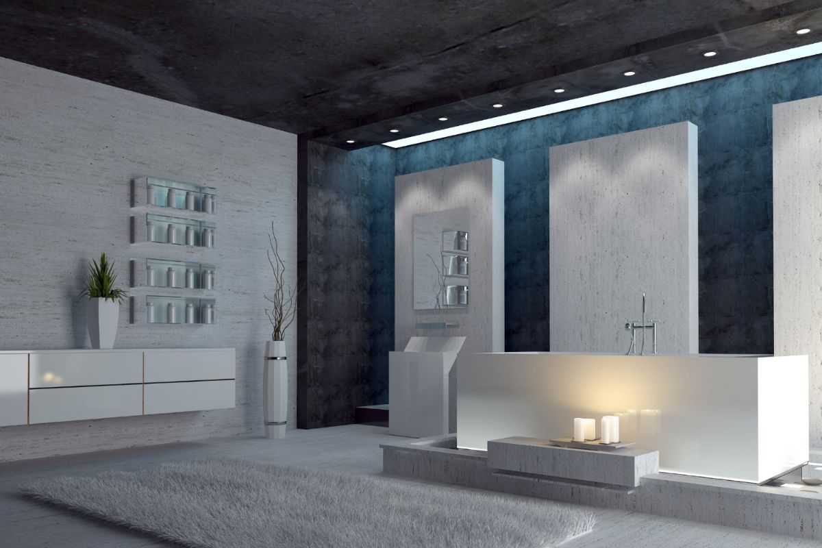 5. Ide Kamar Mandi Aesthetic dengan Banyak Unsur Kotak
