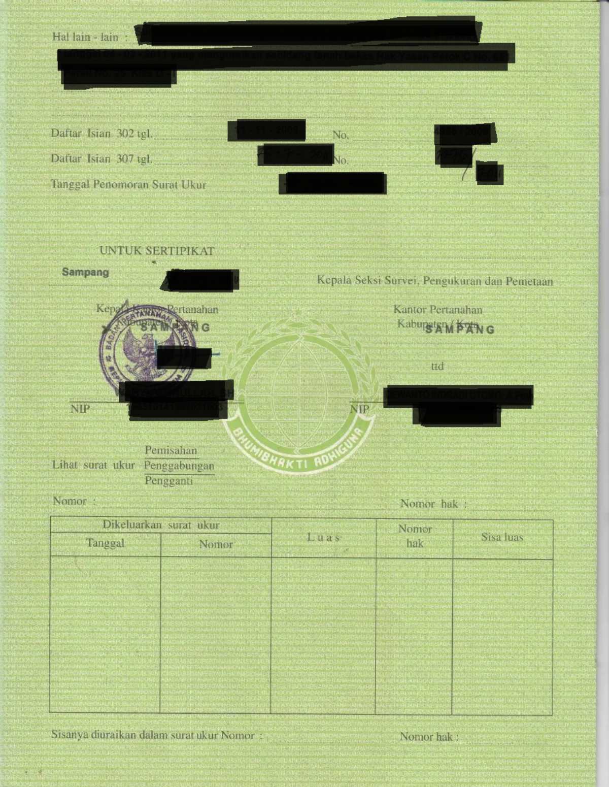 halaman enam sertifikat tanah