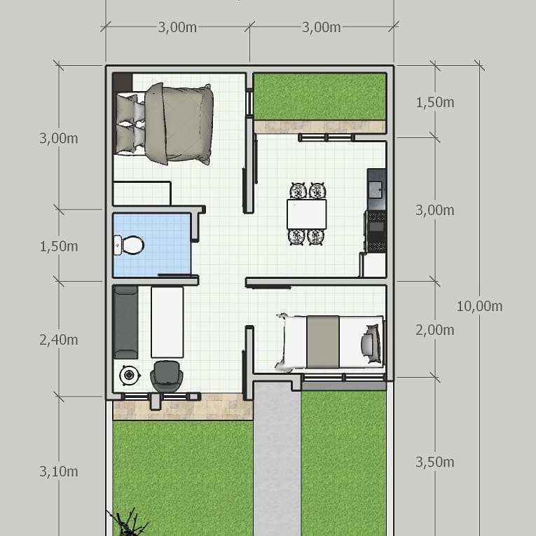 3. Denah Rumah Type 36 dengan Taman Belakang