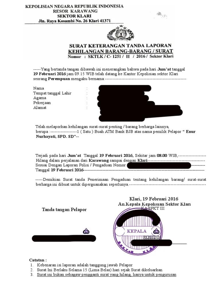 contoh surat kehilangan ajb