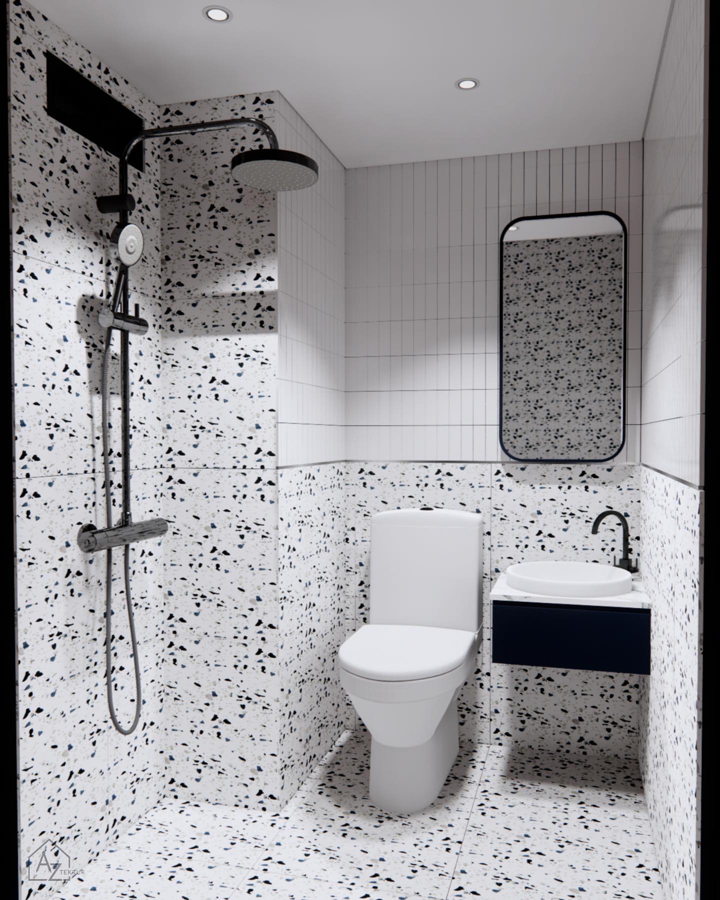 Desain Kamar Mandi Minimalis dengan Granit Terrazo