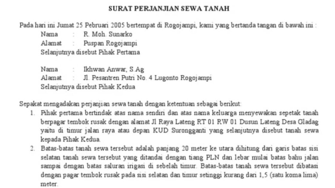 7 Contoh Surat Perjanjian Sewa Tanah yang Baik dan Benar, Download Formarnya di Sini!