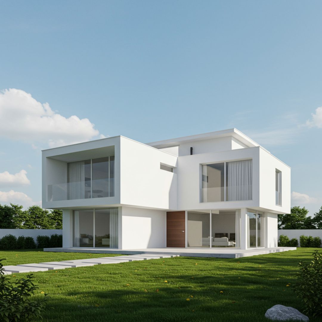 2. Rumah Futuristik Minimalis Putih Monokrom