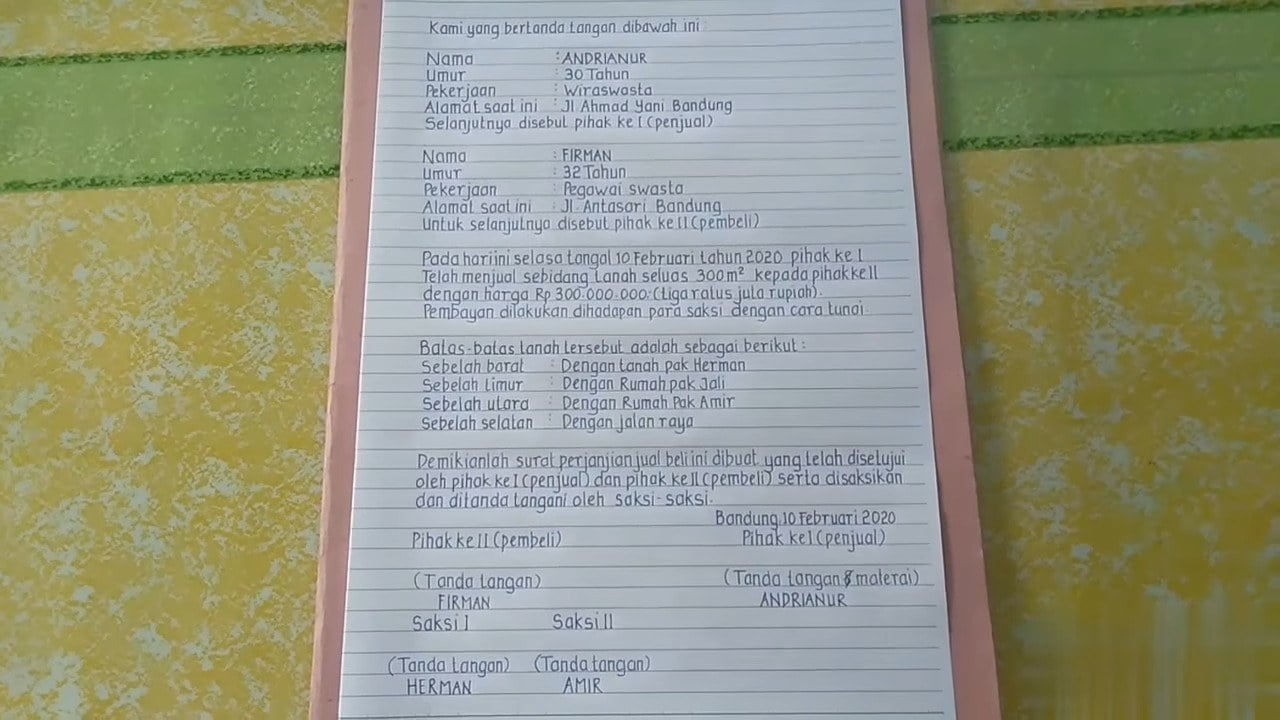 surat jual beli tanah tulis tangan contoh surat jual beli tanah tulis tangan