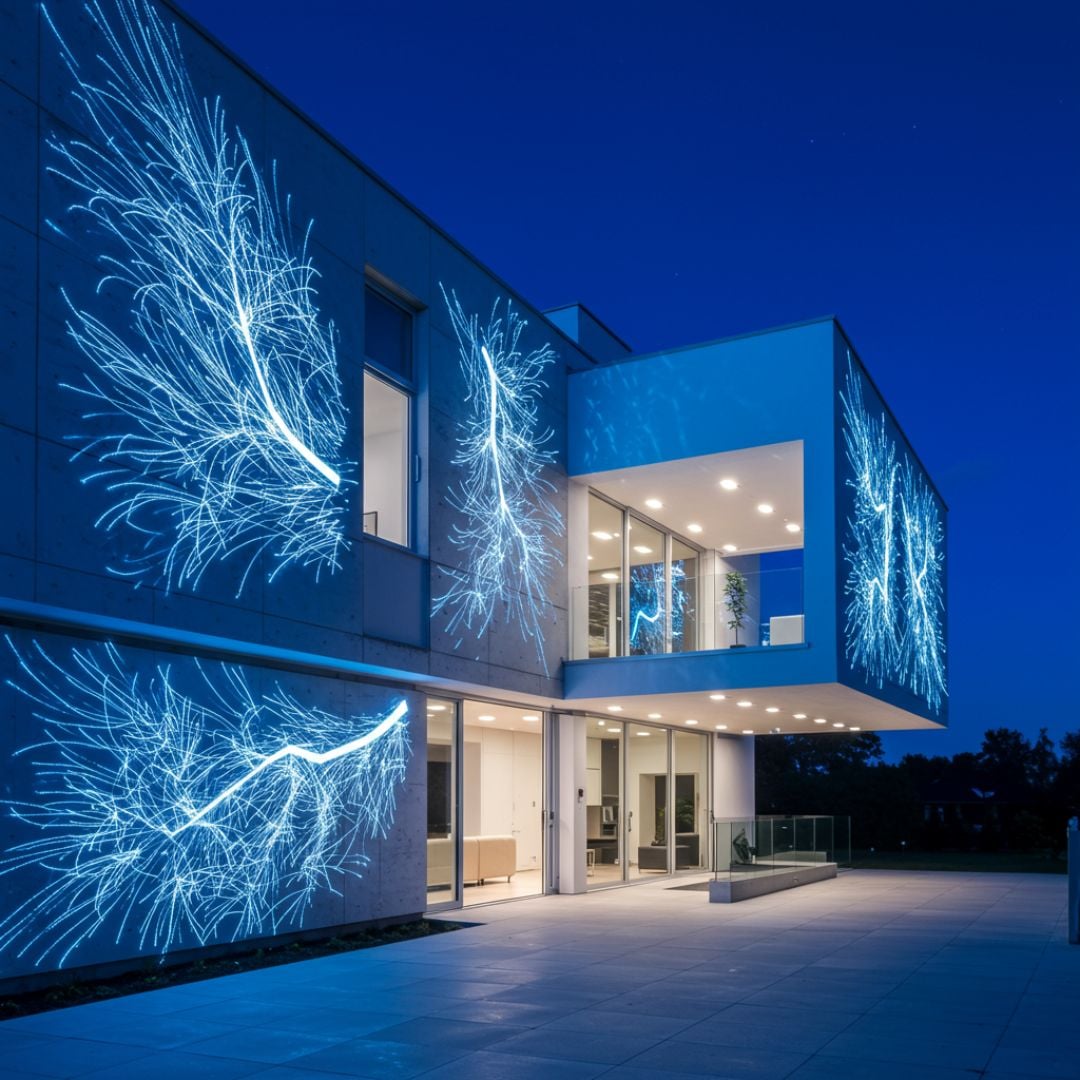 5. Rumah Futuristik dengan Pencahayaan LED Artistik
