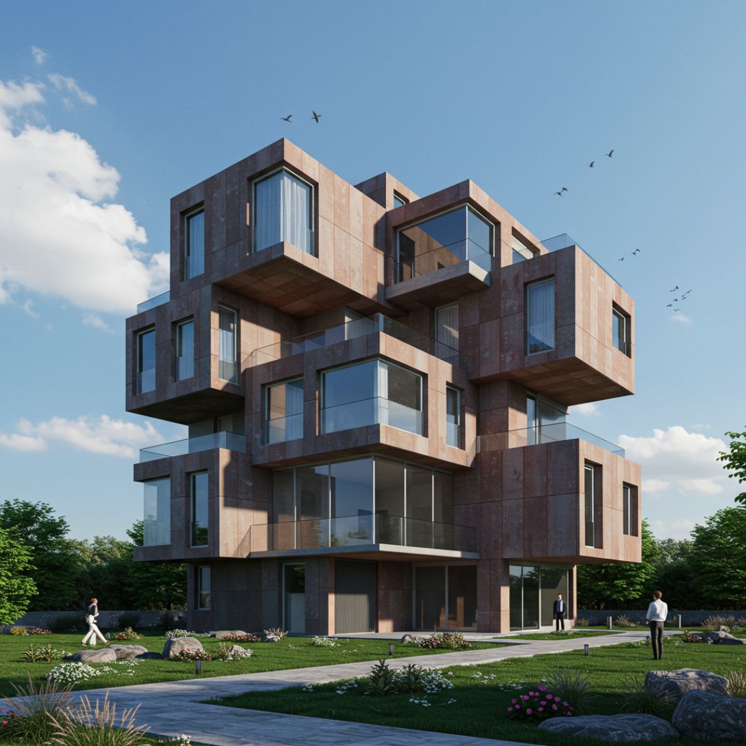 6. Rumah Futuristik Bergaya Kubus Bertingkat
