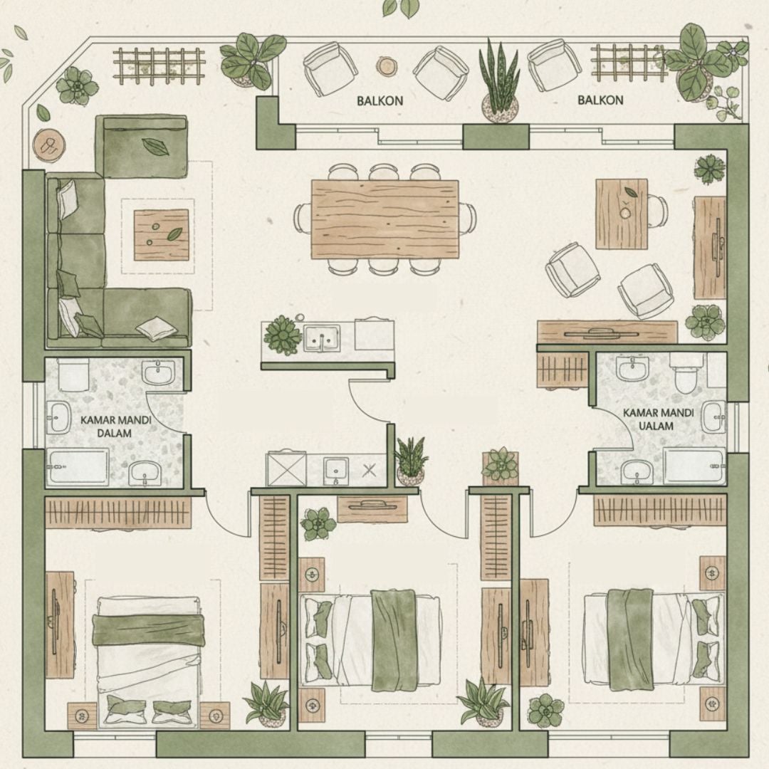 Apartemen Tiga Kamar Tidur