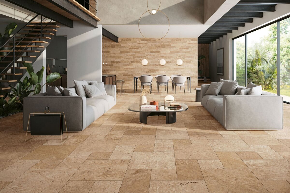 rumah lantai travertine