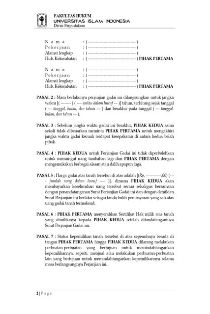 contoh surat gadai tanah