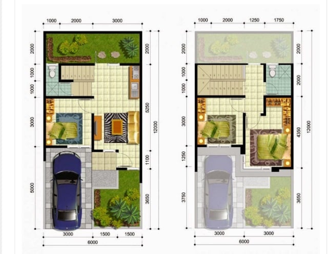ukuran 6x12 denah rumah 3 kamar
