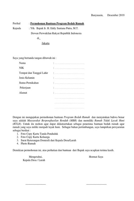 surat permohonan bedah rumah