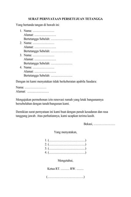 contoh surat izin tetangga untuk renovasi rumah