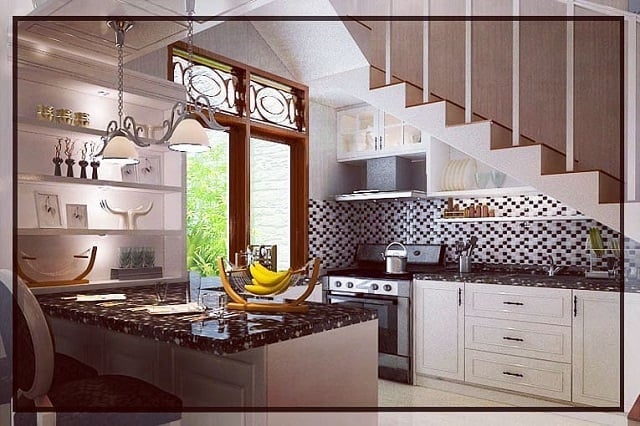 desain dapur minimalis bawah tangga elegan