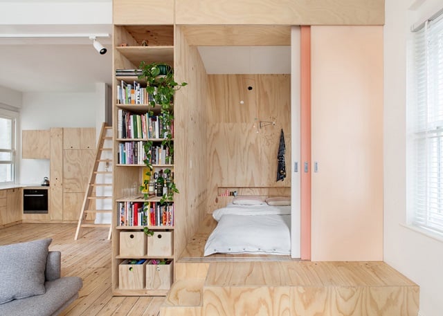 desain kamar tidur dari triplek di apartemen