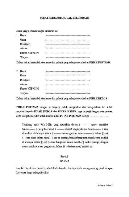 format surat perjanjian transaksi properti