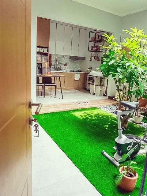 dapur minimalis menghadap taman