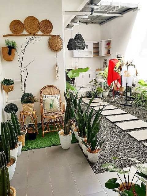 dapur terbuka menghadap taman