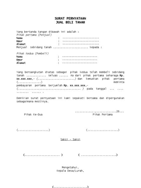 contoh surat perjanjian jual beli tanah girik kosong