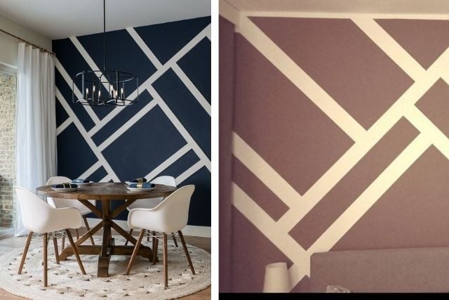 cat dinding garis geometris diagonal dua warna