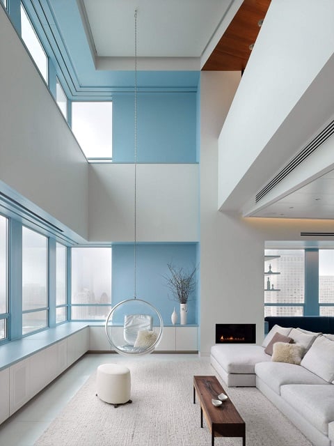 ruang tamu modern warna biru langit