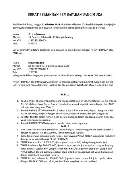 contoh perjanjian jual rumah