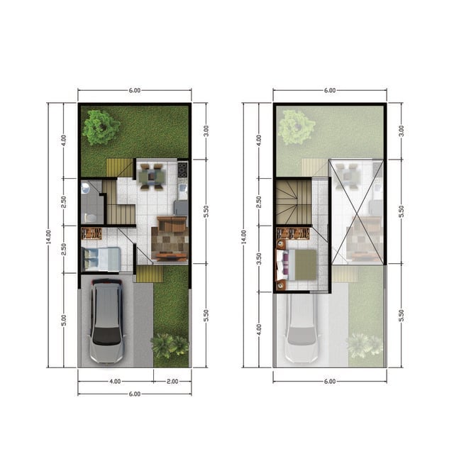 denah rumah 7x10 minimalis