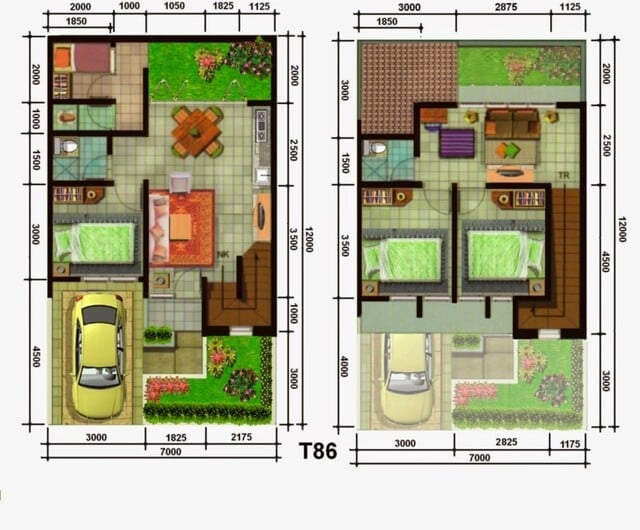 denah rumah 2 lantai