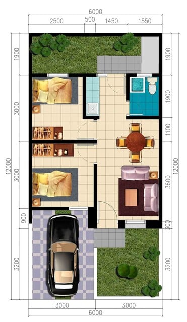 denah rumah 7x10 2 lantai